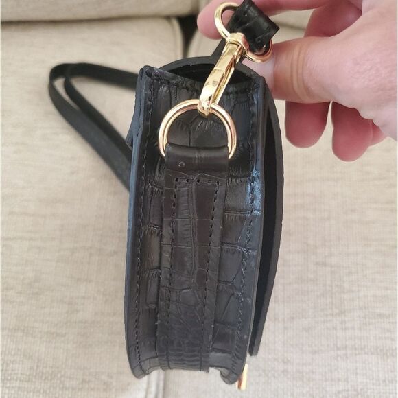 Scui Studios Half Moon Croc Embossed Leather Crossbody Bag in Black - NEW - Picture 7 of 13
